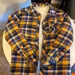 SZ 10 Boys Long Sleeve Sherpa Button Up Winter Shirt (French Brand)